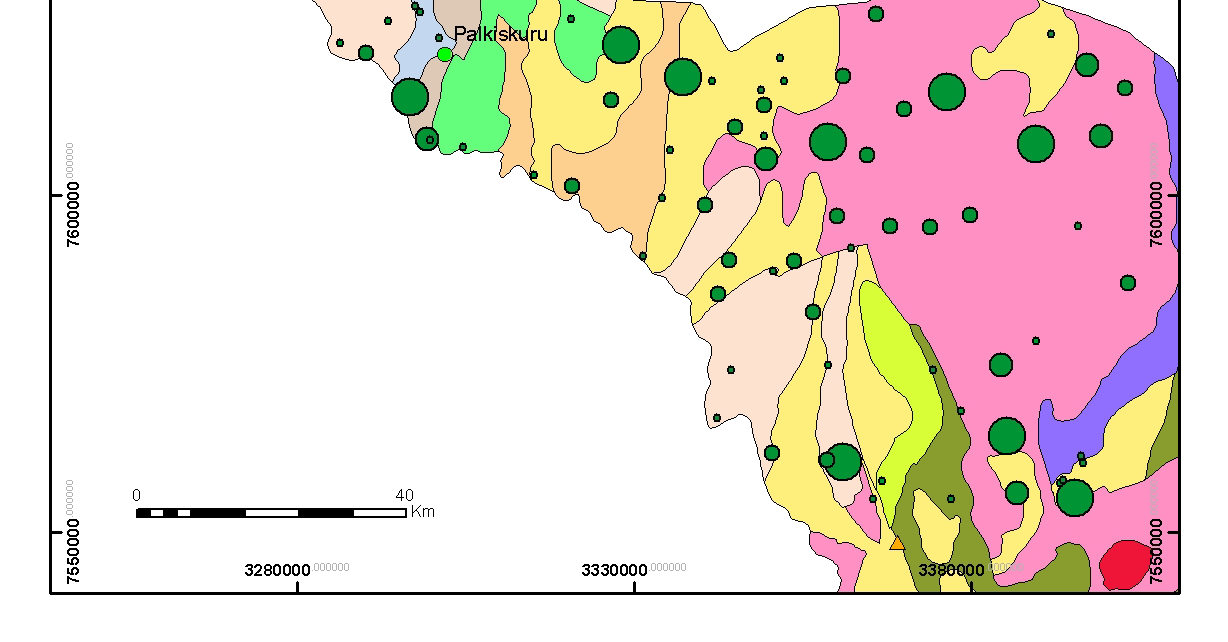 Muutamassa näytteessä U-pitoisuus on alle määritysrajan ja maksimipitoisuus alueella on 24.6 ppm. Pienimmät U-pitoisuudet on mitattu emäksisistä kivistä ja suurimmat graniiteista.