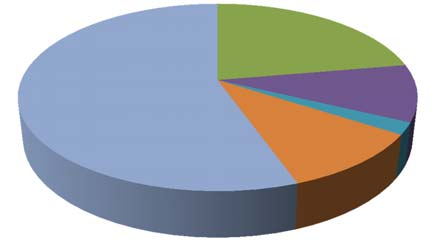 toimintakulut -5,3M Henkilöstömenot 22 % Avustukset 56 % Vuokrat 10 % Tarvikkeet 2