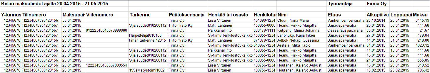 Maksutietojen hyödyntäminen Tiliotteen käsittelijä voi tarkistaa maksun tiedot Työnantajan asiointipalvelusta Työnantajan asiointipalvelu selainsovelluksessa työnantaja voi hakea exceliin Kelan