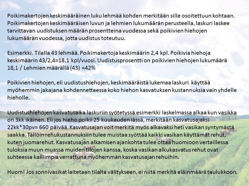 34 Kuvio 8. Kotieläintuotanto-osion ohje ennen visualisointia. Lisäksi ohjeen tekstistä korostettiin eri värillä ja tekstin paksunnuksella laskurin ruutujen pääotsikkoja.