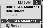Macintosh Kun taustatulostus on pššllš 1. Valitse sovellusvalikosta EPSON Monitor 3 2.