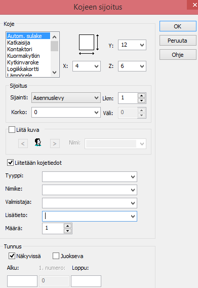 30 kokotiedot kojeen layout-symbolille voidaan määrittää kuvan 25 mukaisesti.