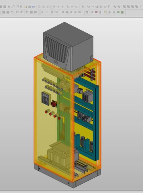 Kotelon 3D-kuva Layout-komponenteille, esimerkiksi johtokouruille, on määritelty kiinnitystiedot ominaisuuksissa, mikä helpottaa asennusta huomattavasti.