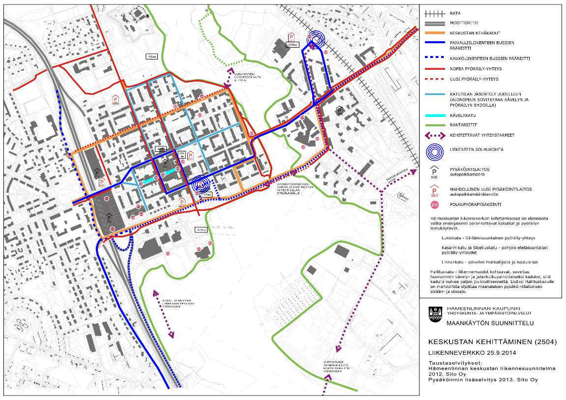 Keskustavision päivitys / liikenne Pysäköintilaitospaikkojen poisto (osa) Uusi pyörätie