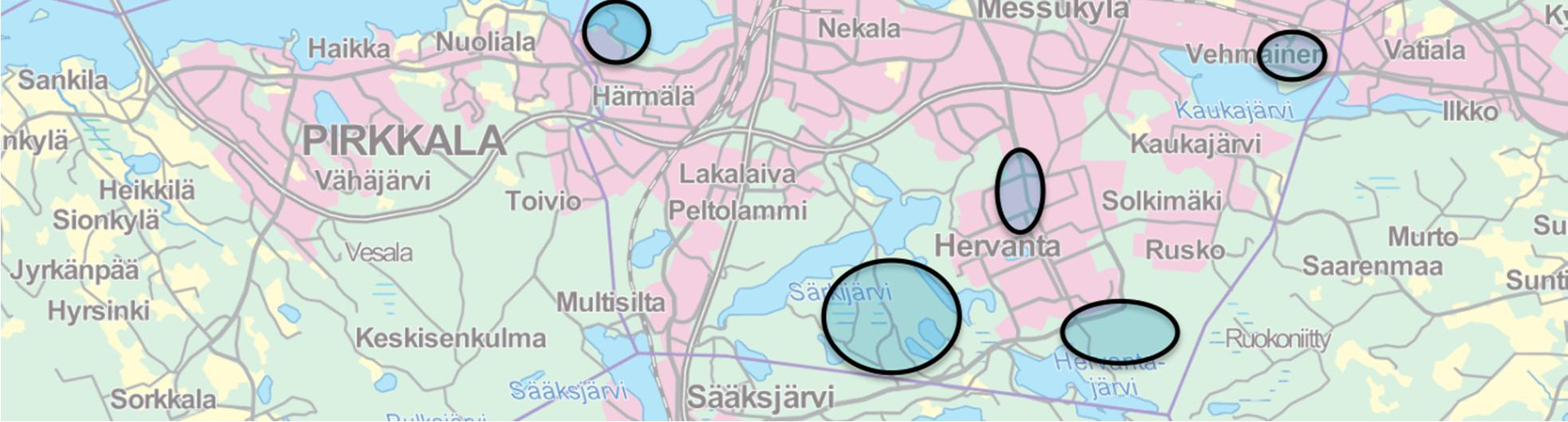 Härmälänranta (+3 000) Hervantajärvi (+3 000) Ojala (+6 000) Hiedanranta parhaimmillaan 15 000-25