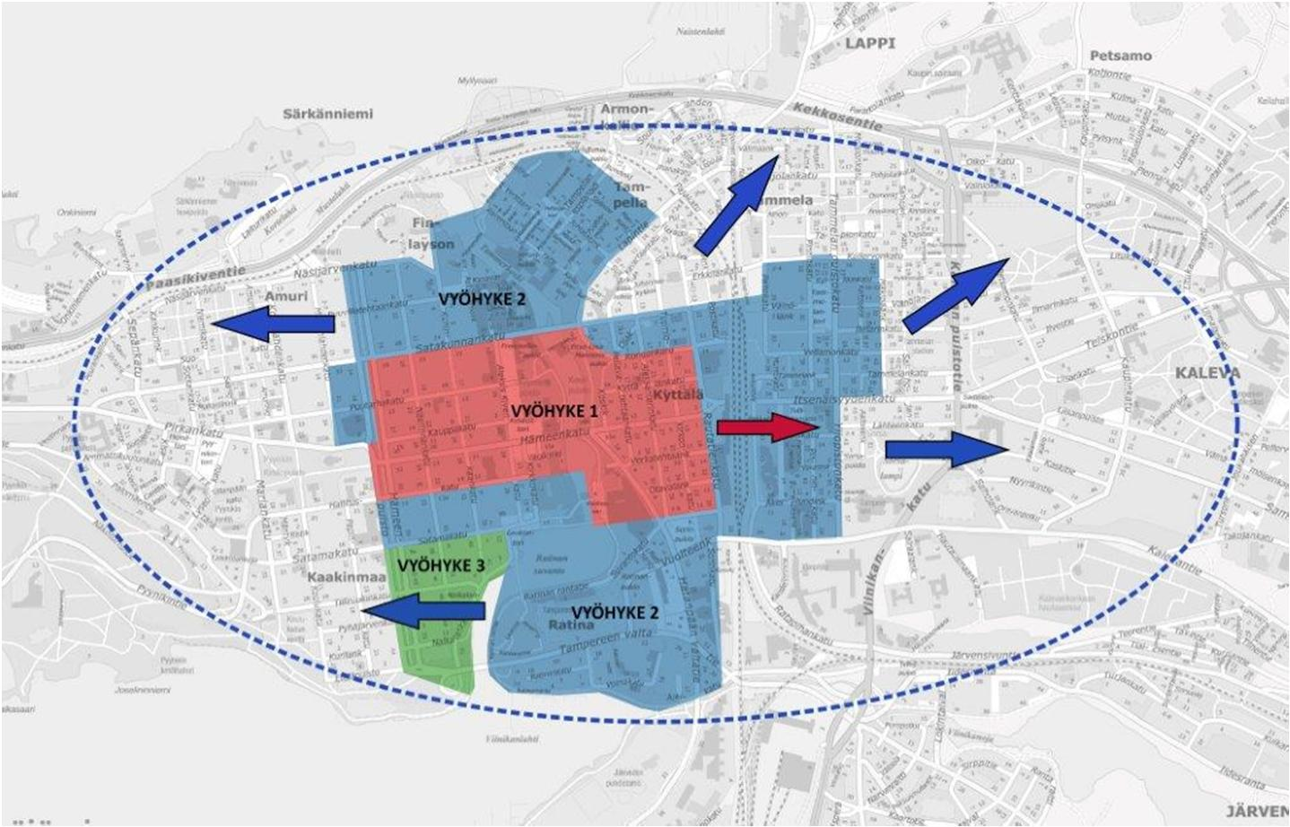 keskeisiä alueita ei vyöhykkeiden piirissä Maksullisen pysäköinnin laajentuminen
