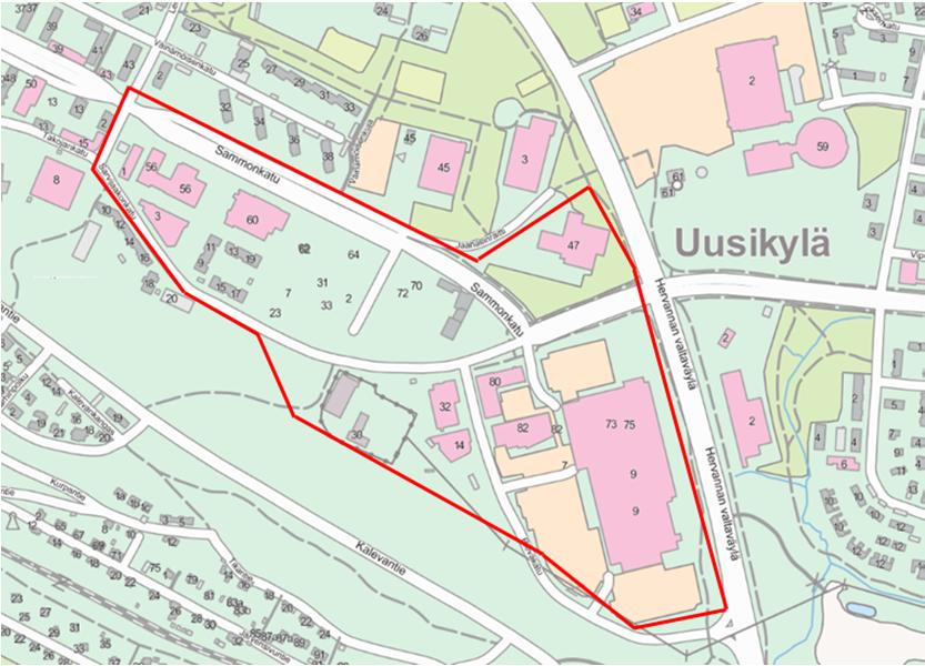 osayleiskaavaan pohjautuen noin 200 000 k-m 2 Rakennuskanta kerrostalo- ja liiketilavaltaista Lukuisat bussilinjat kulkevat Kalevanrinteen kautta tai sitä sivuten Alueelle on suunniteltu raitiotie ja