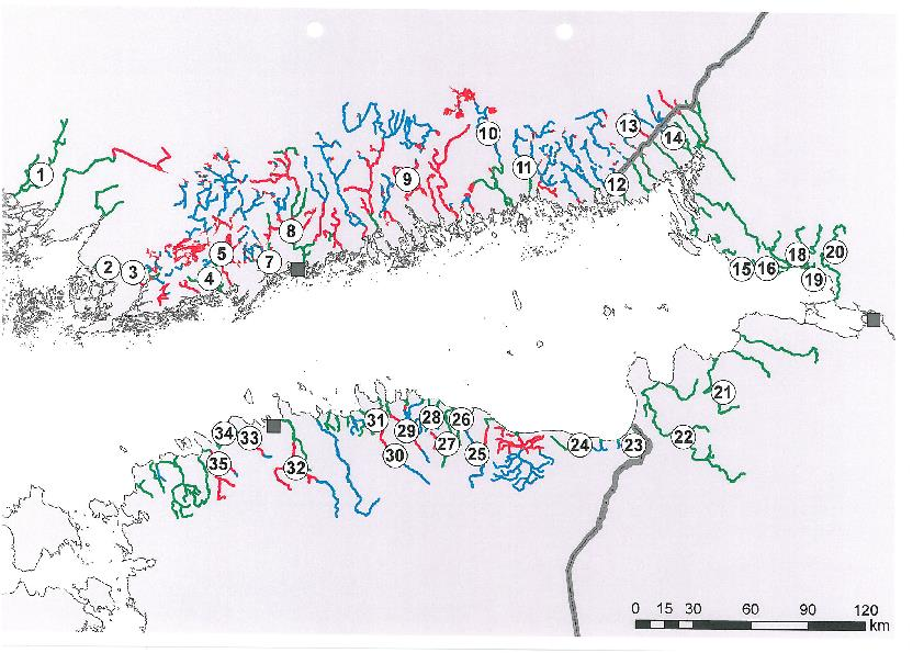 Rivers sampled for the baseline,