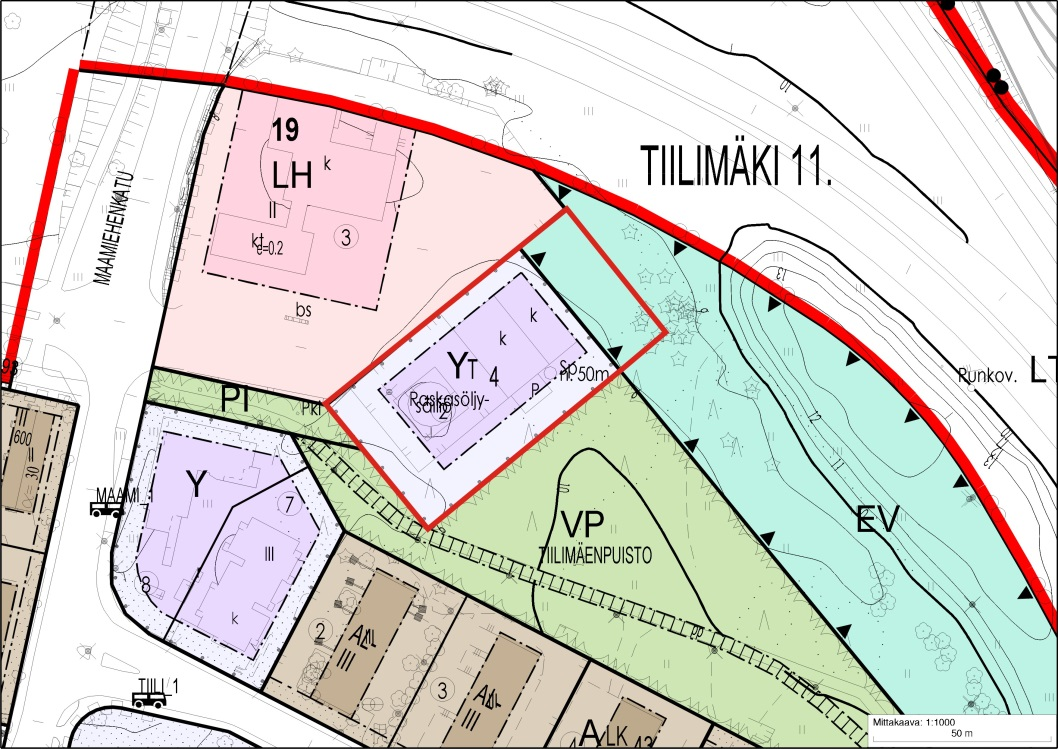 Asemakaavassa suunnittelualue on suojaviheraluetta (EV) ja kunnallisteknillisten rakennusten ja laitosten korttelialuetta (YT4).