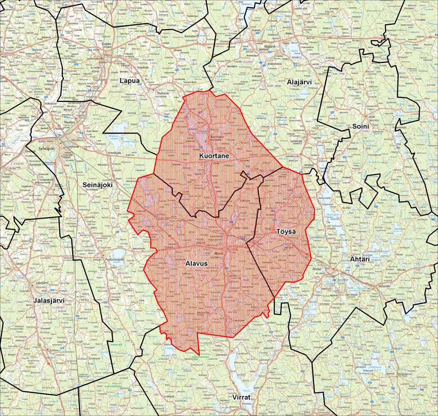 FCG Finnish Consulting Group Oy Raportti 2 2 Tarkastelualue Selvityksen tarkastelualueena on Alavuden lisäksi Kuortane ja Töysä.