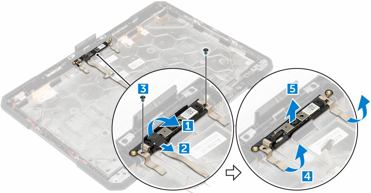 a. emolevy b. kiintolevykelkka c. WLAN-kortti d. WWAN-kortti e. GPS-kortti f. I/O-kortti g. optinen asema h. kiintolevy i. rungon suojus j. akku 4.