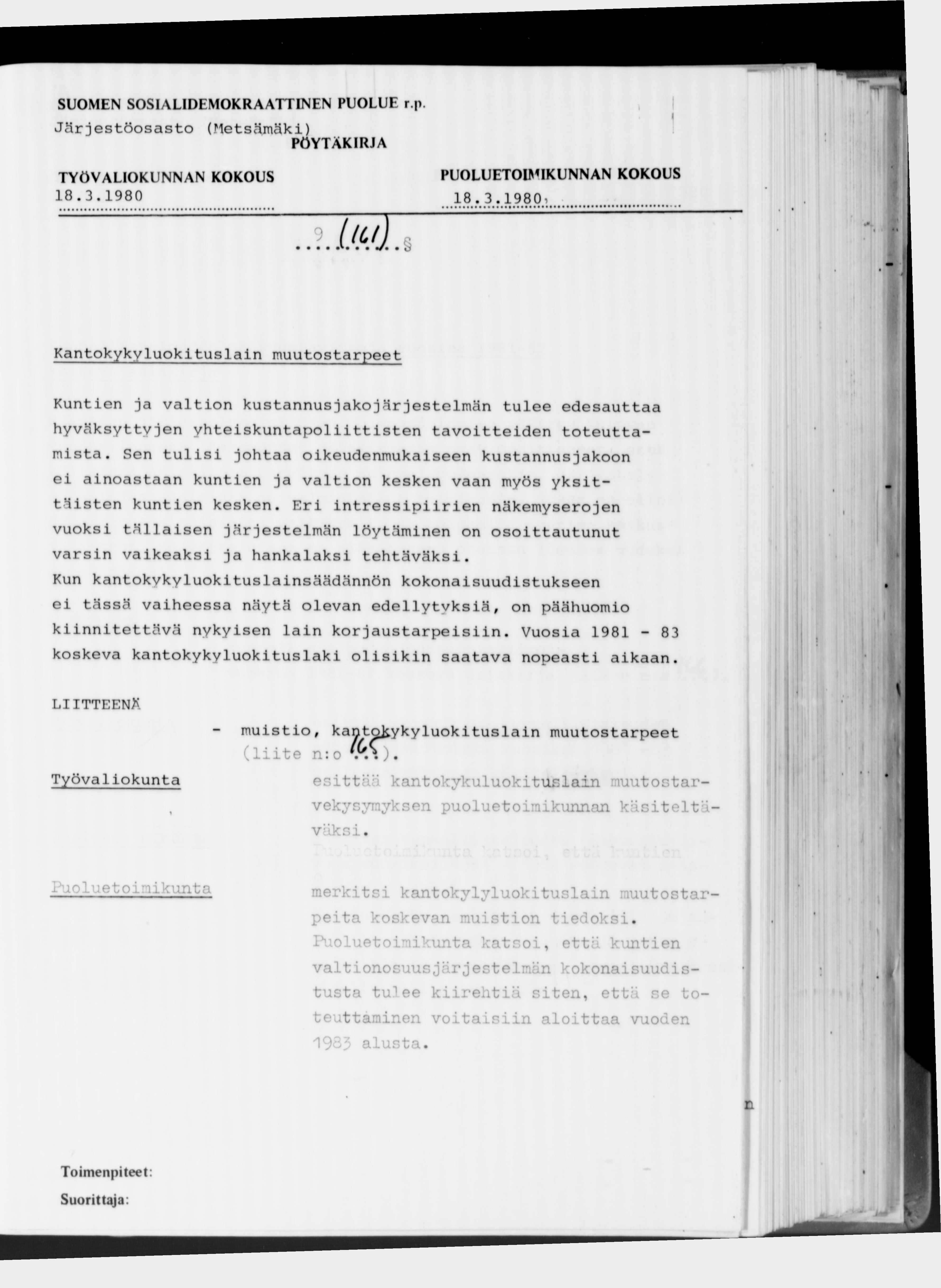 SUOMEN SOSIALIDEMOKRAATTINEN PUOLUE r.p Järjestöosasto (Metsämäki) 18.3.1980 18. 3.1980л....... /.^/J.