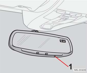 Himmennys, automaattinen himmennys (valinnaisvaruste) Peilin alareunassa oleva anturi (4) mittaa takaa tulevan valon ja himmentää peilin, kun valo on voimakas.