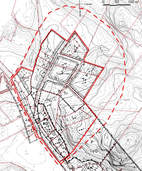 Aluetta sivuaa merkintä, joka osoittaa arvokasta harjualuetta tai muuta geologista muodostumaa (vinoviivoitettu alue) Yleiskaava Pusulaan ei ole laadittu oikeusvaikutteista yleiskaavaa.