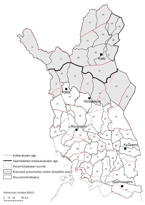 Paliskunnat ja poronhoitoalueen eri osat 4.9.