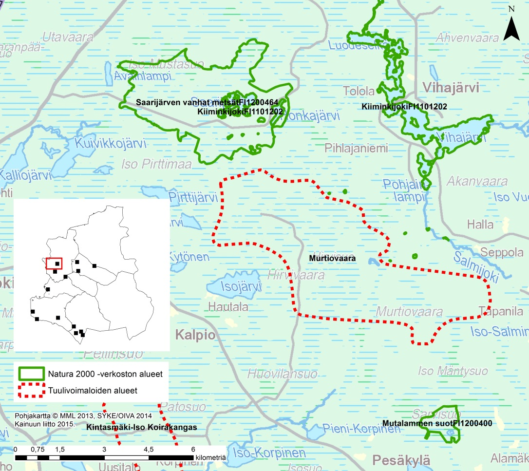 Tuulivoimaloiden alue on osittain samalla valuma-alueella Natura-alueen kanssa, mutta mahdollisen vaikutuksen Natura-alueen vesitalouteen arvioidaan jäävän vähäiseksi.