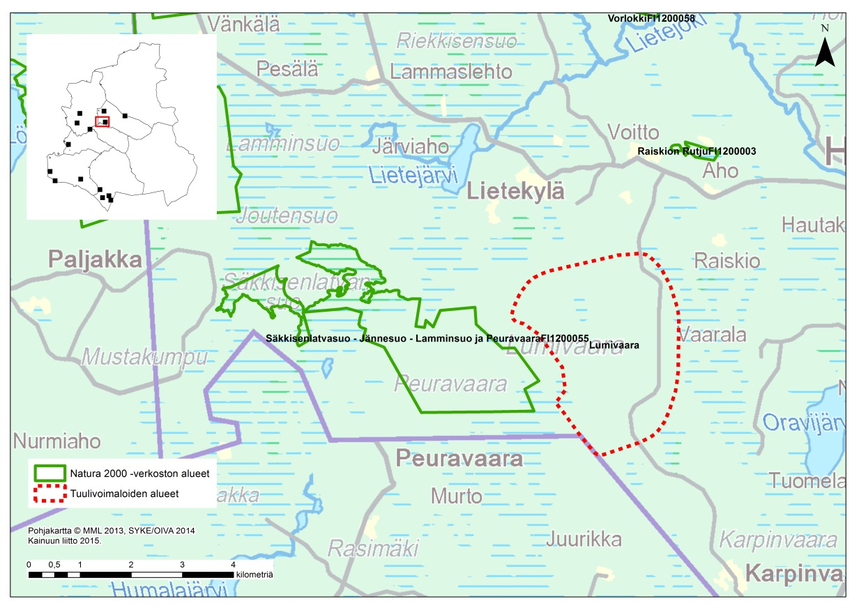 3.1.1 Vorlokki (FI 1200 058) Suunnittelualuetta lähin Natura 2000-alue, Vorlokki (FI1200058, SCI) sijaitsee suunnittelualueen eteläpuolella, Ukkohallan matkailukeskuksen takana noin 3,2 kilometrin