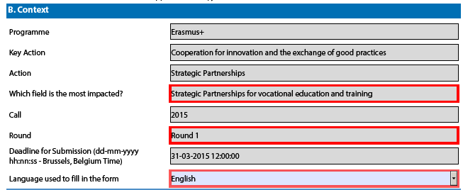 Adobe Acrobat ohjelmalla) Tarkista, että käytät oikeaa oman sektorin hakulomaketta: Strategic partnerships for vocational