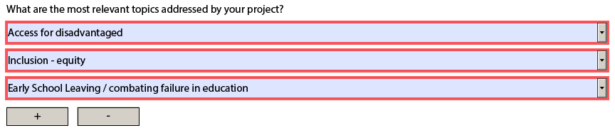 E. Description of the Project (5/6) What are the most relevant topics addressed by your project? Enintään 3 aihealuetta voi valita.