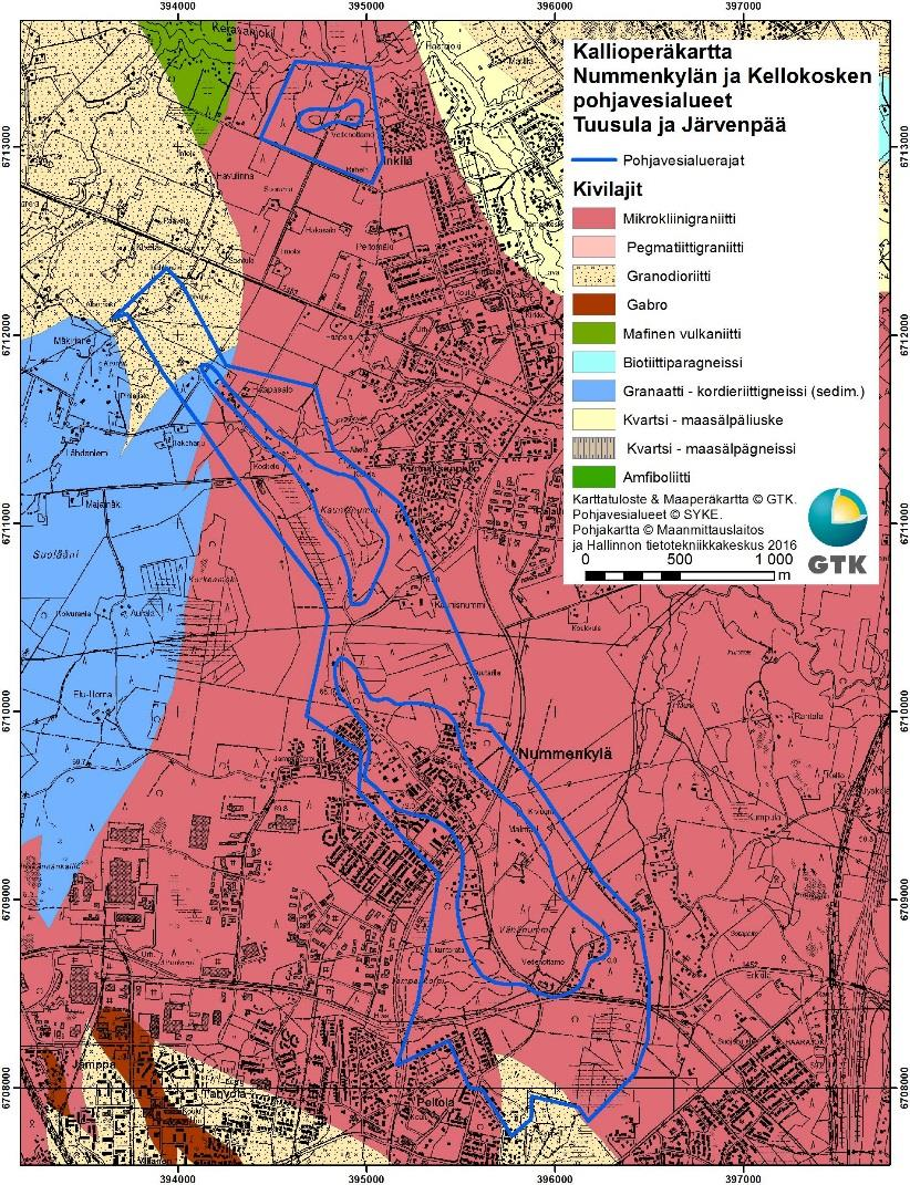 GEOLOGIAN TUTKIMUSKESKUS Geologinen rakenneselvitys Nummenkylä ja Kellokoski 11 07122016 6 TUTKIMUSTULOKSET 61 Kallioperän koostumus, rakenne ja korkokuva Tutkimusalueen kallioperä on GTK:n