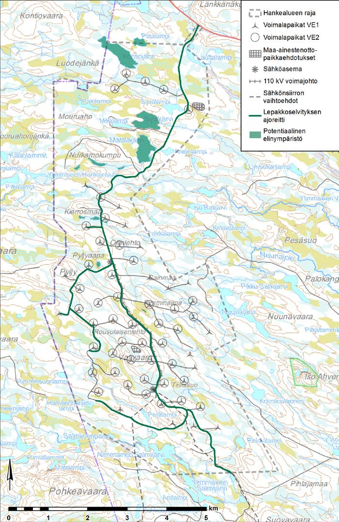 Kuusamon Maaningan tuulivoimahankkeen lepakkoselvitys 25.10.2016 5 (7) 4 Tulokset Kuva 1. Selvitysalue Kesällä 2016 toteutetussa lepakkoselvityksessä ei hankealueelta havaittu lepakoita.