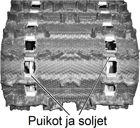 MOOTTORIKELKAN HUOLTO Ohjaus ja suksien ripustus Telamatto Ohjainrautojen vaihto: 1. Nosta kelkan etuosaa siten, että sukset nousevat noin 15 cm irti maan pinnasta. 2.