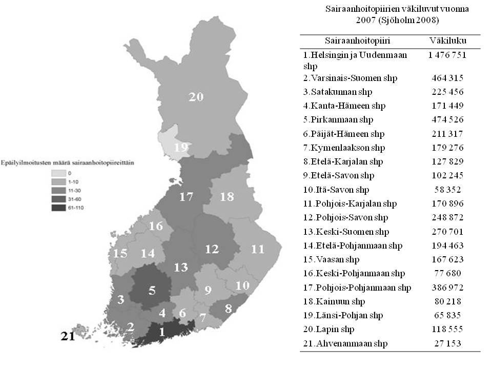 eniten Pirkanmaan sairaanhoitopiiristä (53 kappaletta) (Kuva 4).