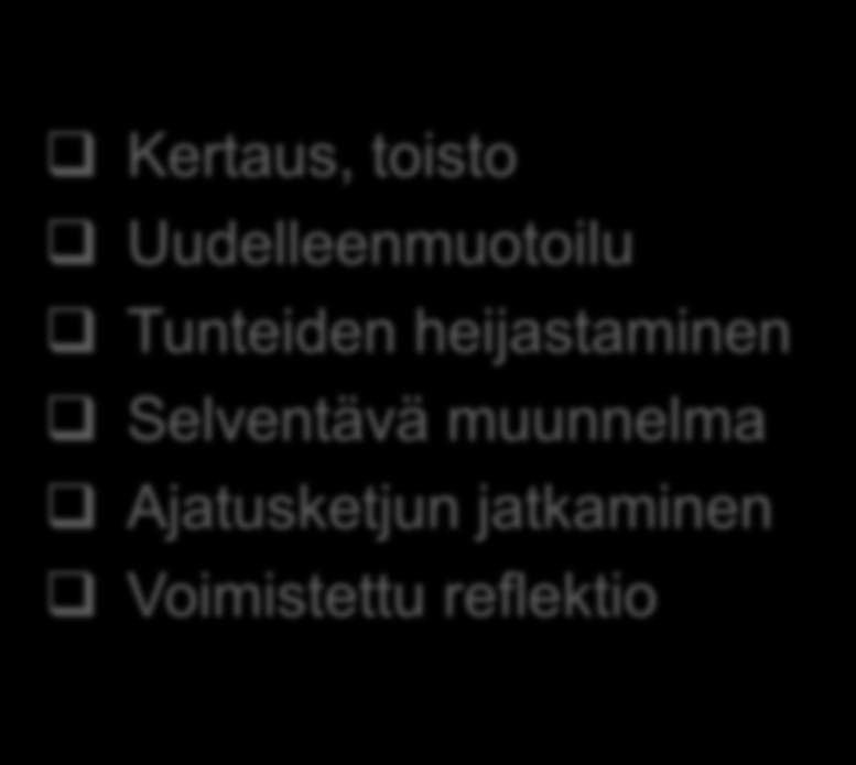 Reflektoinnin erilaisia toteuttamistapoja Kertaus, toisto Uudelleenmuotoilu