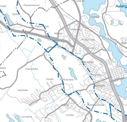 Suunnittelualueen koillispuolella oleva vihreä pistekatkoviiva viittaa Vanajaveden kulttuurimaisemaan (ma) ja Marssitien lounaispuolella oleva vihreä pistekatkoviiva viittaa Härkätien