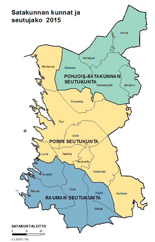 Satakunnan vaihemaakuntakaavan 2 aloitusvaiheessa, vuoden 2015 alussa, Satakunnassa on 19 kuntaa: Eura, Eurajoki, Harjavalta, Honkajoki, Huittinen, Jämijärvi, Kankaanpää, Karvia; Kokemäki, Köyliö,