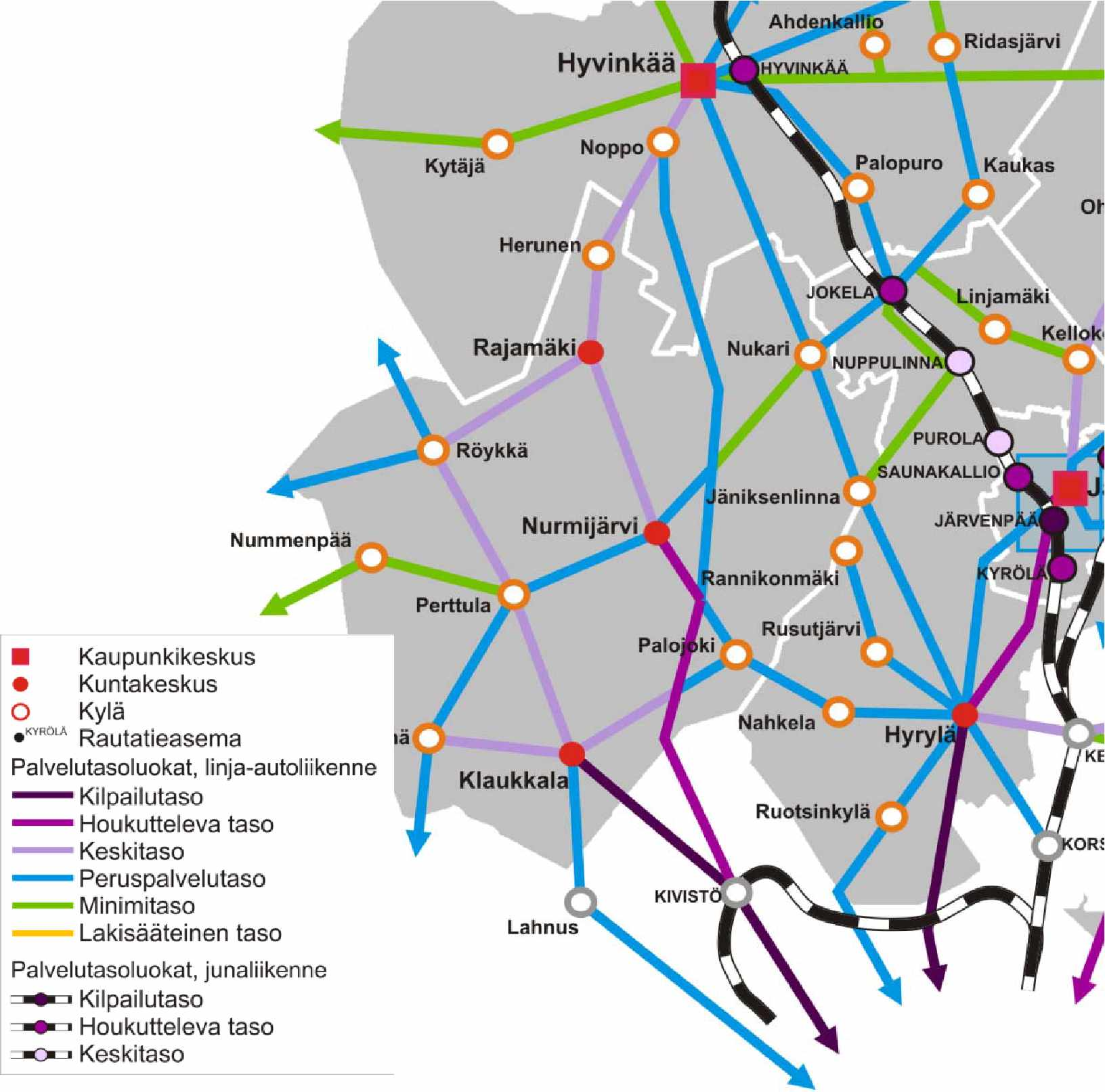 LIITE A 3 / 1 (3) Liite 3 Palvelutasomäärittely Oheisessa kuvassa on esitetty joukkoliikenteelle asetetut palvelutasotavoitteet Nurmijärven kunnan alueella yhteysväleittäin.