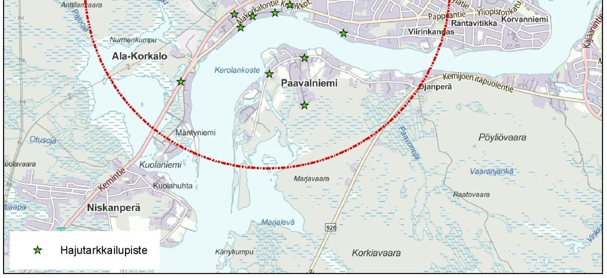 Alakorkalon ja Teollisuuskylän alueilla sekä Kemijoen itäpuolella Paavalniemen ja Ojanperän alueilla.