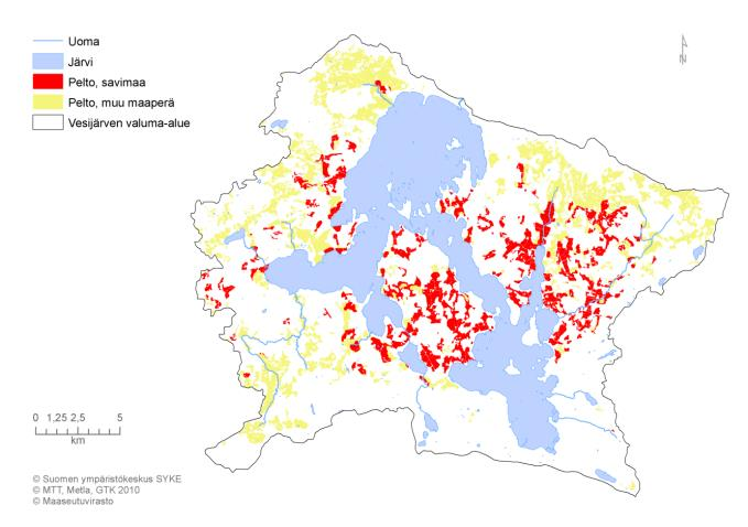 Tilastollisen kuormitusmallin soveltaminen, esimerkkinä Lahden Vesijärvi Vesijärven valuma-alueen ja GisBloom -alueiden ominaisuuksia 1,1 61 Vertailu muihin valuma-alueisiin Vesijärven savipeltojen