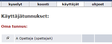 4. Omien tietojen päivitys Omien tietojen päivitys tapahtuu seuraavasti: klikataan yläpakissa olevaa käyttäjät - painiketta, valitaan oma nimi eli laitetaan merkintä oman nimen kohdalle ja klikataan