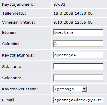 Huomaa, että salasana kysytään kahteen kertaan.