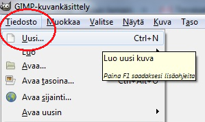 Alkuun GIMP-ohjelmalla Luo uusi kuva