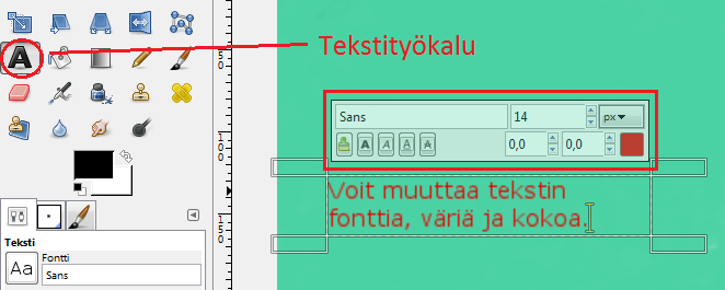 Valitsemalla Tekstityökalun voit kirjoittaa haluamaasi kohtaan.