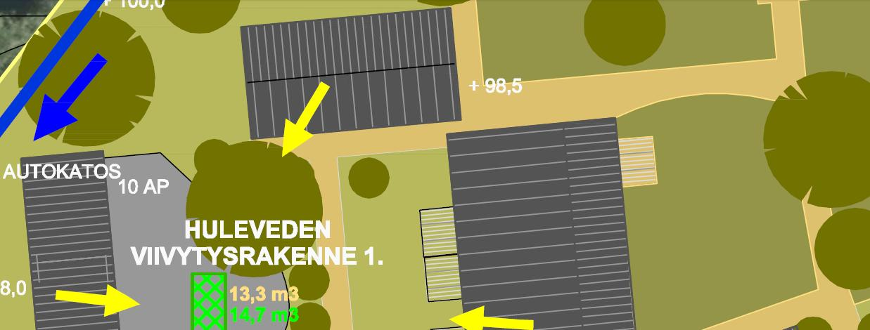 Raholan asemakaavan nro 8436 7 Kuva 5. Viivytysrakenne 1. Viivytyrakenne 2. Viivytysaltaaseen numero 2.