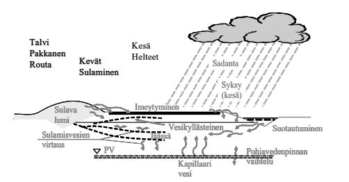 Tien kunnossapitotoimet, kuten suolaus ja lumenpoisto, lisäävät ympäristötekijöiden kuormituksia.