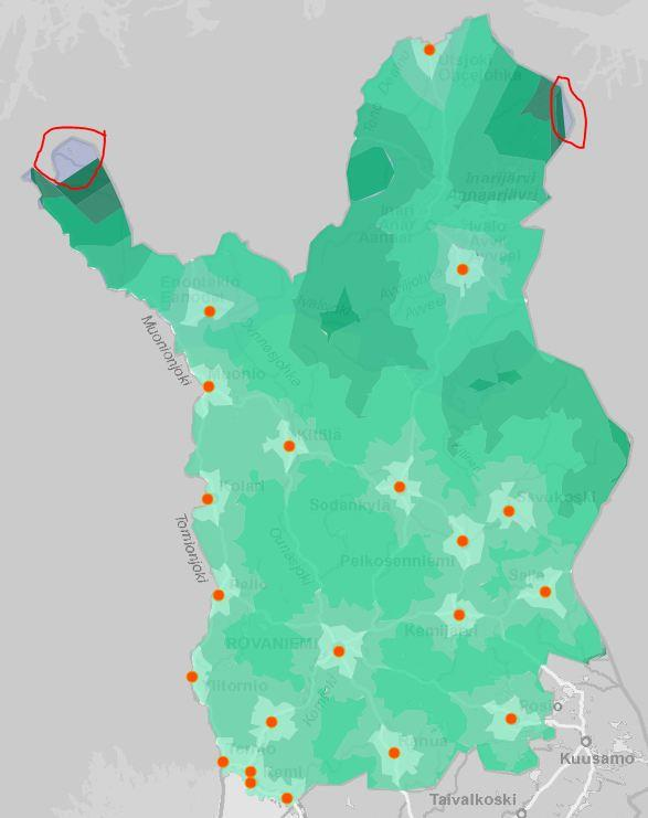 Kuntakeskuksissa tuotettavien palveluiden saavutettavuus todellisella kulkemisajalla