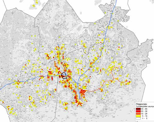 Pitäjänmäki Asukasmäärä: 2 973 Työpaikkamäärä: 4 316 Rakennuskanta: 1 049 774 k-m 2 K-m² / työpaikka: 53 Kohteeseen suuntautuvien työmatkojen kulkutavat Kulkutapa ( * N = 279 Henkilöhaastattelut