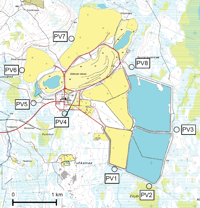 78 vesiputket on asennettu vuonna 2003 ja niiden sinkityt suojaputket on vaihdettu haponkestävästä teräksestä tehtyihin loppuvuonna 2004. Pisteet on esitetty kuvassa 9-4. Kuva 9-4.