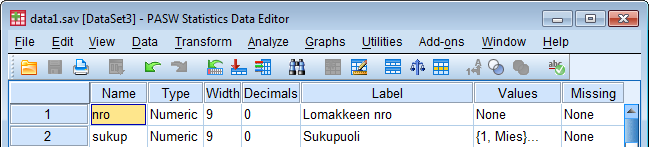 Valitse valintaruutu Read variable names, jos muuttujien nimet sijaitsevat Excelaineiston ylimmällä rivillä. Tarkista Worksheet ja Range määrittelyt. 6. OK.