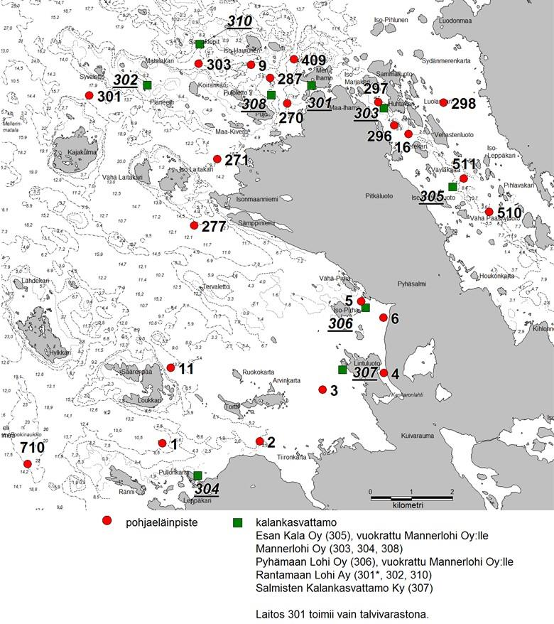 8 (39) Pohja ja pohjaeläimistö Pyhämaan merialueen tarkkailun mukainen pohjaeläintutkimus on tehty vuonna 2012 (kuva 4) ja pohjan