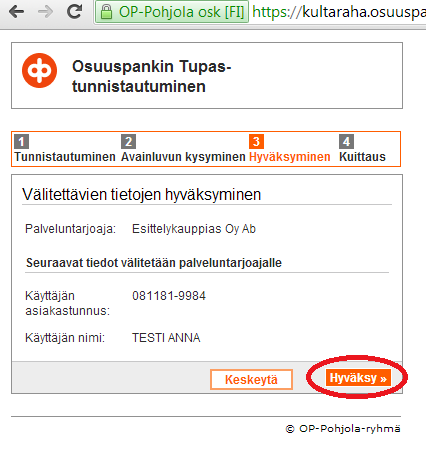 8. Seuraavaksi käyttäjä voi tarkastaa tietonsa ja hyväksyä