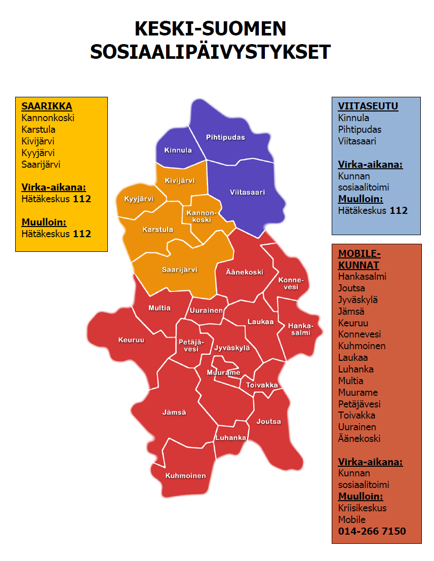 34 KUVIO 2. Keski-Suomen sosiaalipäivystysjärjestelmä (Talvensola 2011f).