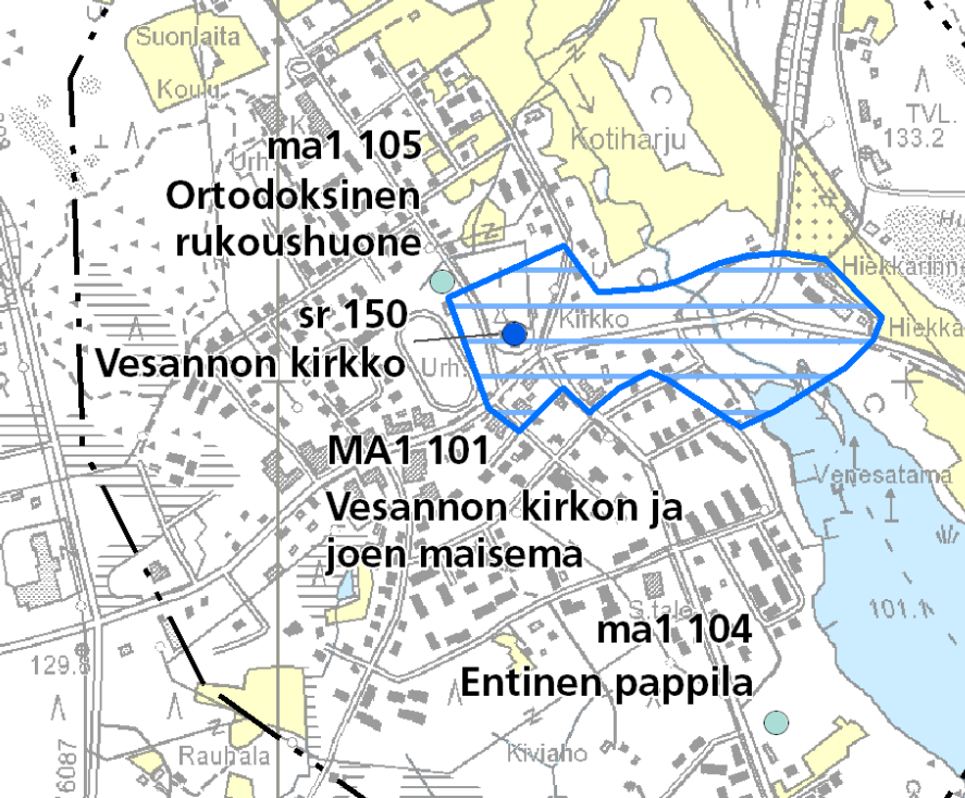 Vesanto, kirkonkylän kulttuuriympäristö Vesannon kirkon ja joen maisema on maakunnallisesti arvokas kulttuuri ympäristö, johon kuuluu Hiekka-ahon päärak. ja navetta.