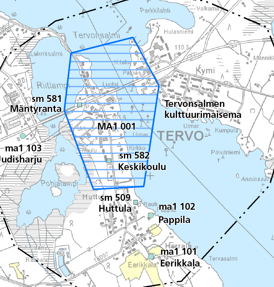 Tervonsalmen kulttuurimaisema Alueelta on löydetty useita kivikautisia asuinpaikkoja.