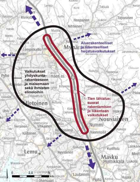 32 Valtatien 8 nelikaistaistaminen välillä Nousiainen Mynämäki, Ympäristövaikutusten arviointiselostus ja alustava yleissuunnitelma ARVIOITAVAT VAIKUTUKSET JA VAIKUTUSALUEEN RAJAUS 4 ARVIOITAVAT