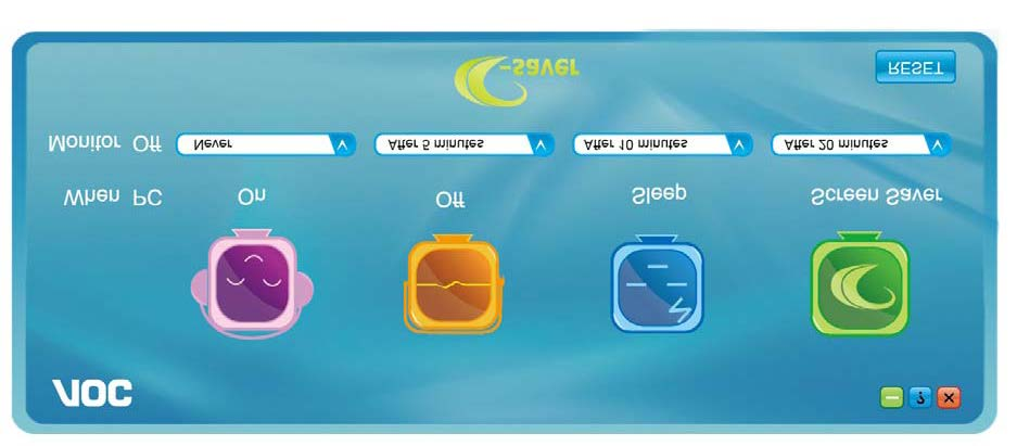 e-saver Tervetuloa käyttämään AOS e-saver -näytön virranhallintaohjelmistoa!